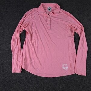 FootJoy Polo Shirt Womens L 27548 Pink Polka Dot Long Sleeve Golf EUC